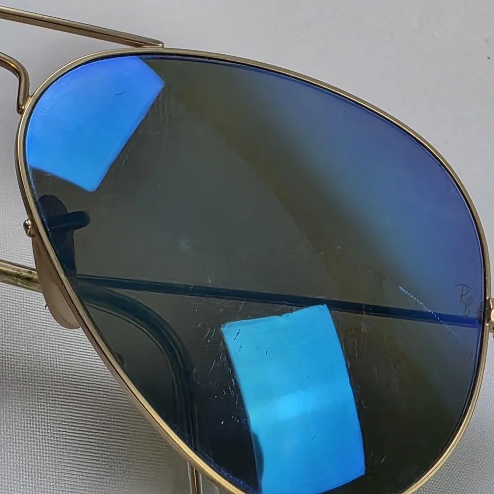 Ray-Ban RB3025 Sunglasses Mens 58-14 Gold Blue Mirrored Aviator Metal Italy